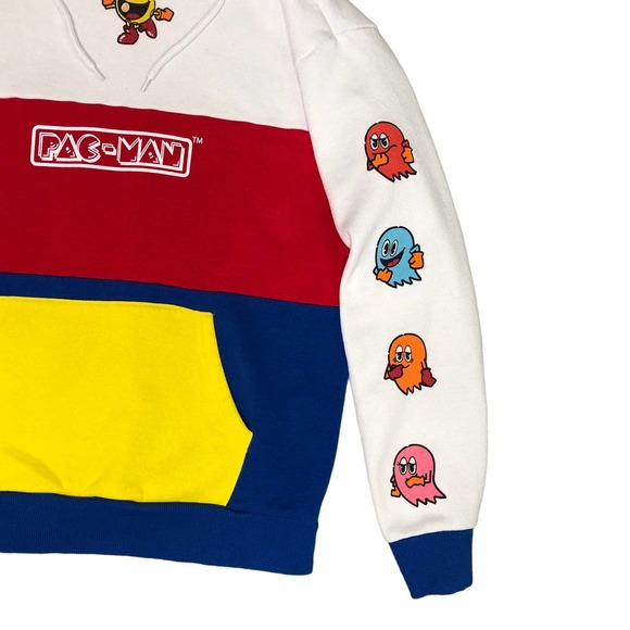Pac-Man Sweatshirt Hoodie Red Blue Yellow Color Block Medium - Picture 3 of 8